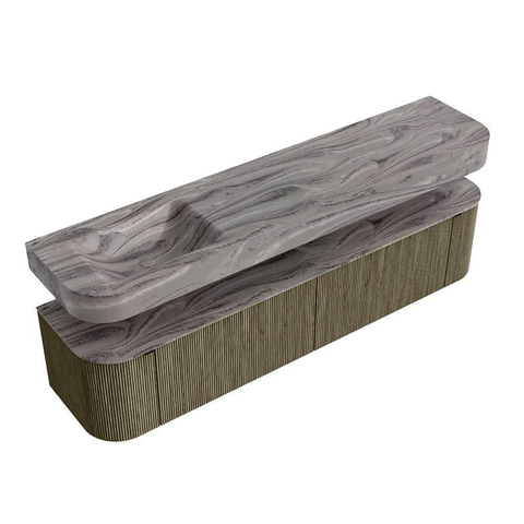 MONDIAZ THOR-DLUX 200cm meuble de salle de bains arrondi gauche + droite couleur Shadow avec 2 tiroirs et 2 portes. Vasque suspendue CLOUD Gauche 1 trou de robinet couleur Sombra. SW1467288