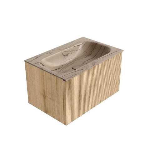MONDIAZ KURVE-DLUX 70cm badmeubel kleur Oak met 1 lade en 0 deuren. Wastafel BIG SMALL Midden 1 kraangat Arena. SW1431089