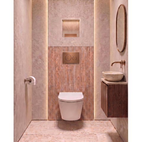 QeramiQ Dely Toiletset - 36.3x51.7cm - Geberit UP720 inbouwreservoir - rimless - diepspoel - 35mm zitting - softclose - bedieningsplaat koper - ronde knoppen - mat wit SW1428008