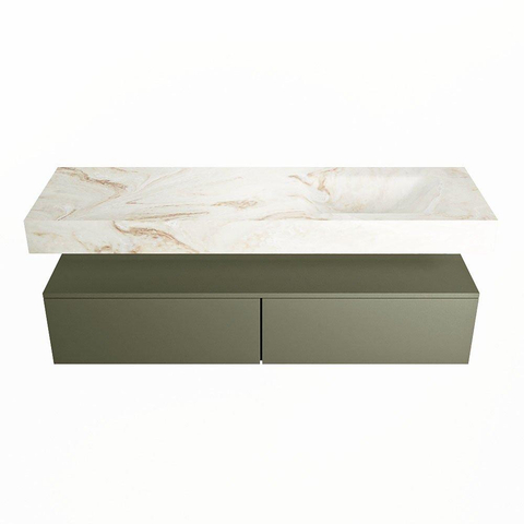 Mondiaz ALAN-DLUX Ensemble de meuble - 150cm - meuble Army mat - 2 tiroirs - Lavabo Cloud Frappe suspendu - vasque Droite - 0 trous de robinet SW805660