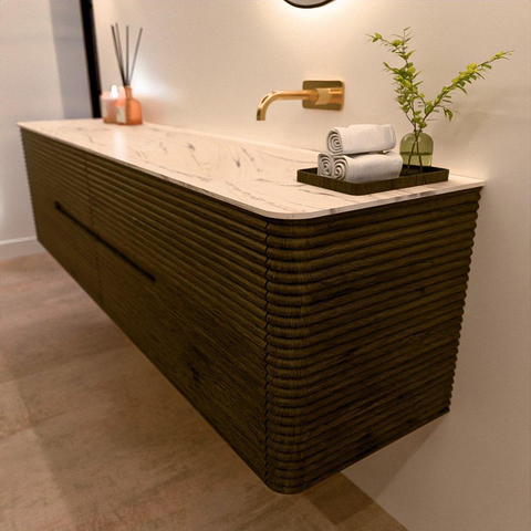 Mondiaz CIRO-DLUX Badkamermeubelset - 190x45x50cm - Solid surface wastafel Nata - 1 wasbak Rechts - zonder kraangaten - 4 lades - Shadow SW1532612