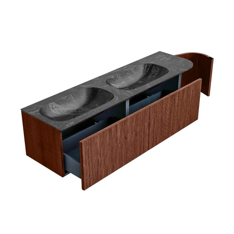 Mondiaz KURVE-DLUX Ensemble meuble de salle de bains - 165x46x40cm - 2 tiroirs - 1 porte - vasque solid surface - double / gauche - sans trou de robinet - Ruby SW1416019