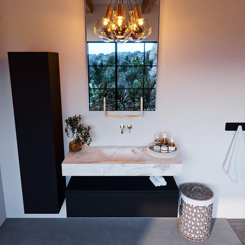 Mondiaz ALAN-DLUX Ensemble de meuble - 110cm - meuble Urban mat - 1 tiroir - Lavabo Cloud Frappe suspendu - vasque Centre - 0 trous de robinet SW804687