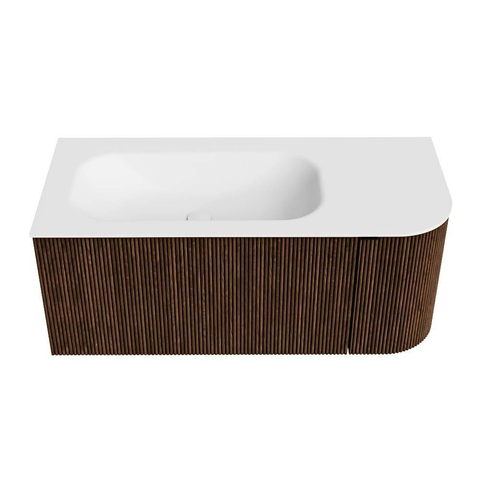 MONDIAZ KURVE Meuble de salle de bains 105 cm avec module 25 R couleur Walnut avec 1 tiroir et 1 porte. Lavabo BIG SMALL gauche sans trou de robinet Talc. SW1138293