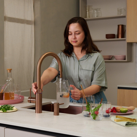 Quooker Flex Round kokendwaterkraan - draaibare & uittrekbare uitloop - PRO3 incl. Cube reservoir - Warm / kokend / bruisend / gefilterd water - rosé koper SW968498