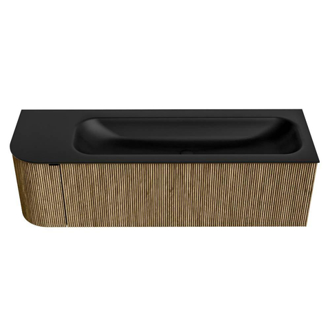 Mondiaz KURVE Badkamermeubelset - 145x46x40cm - 1 lade - 1 deur - wastafel solid surface - rechts - zonder kraangat - Dusk SW1415127