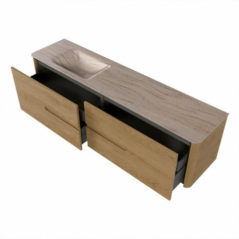 Mondiaz CIRO-DLUX Meuble de salle de bains - 190x45x50cm - Plan-vasque Solid surface Saba - 1 vasque à gauche - 1 trou de robinet - 4 tiroirs - Chêne SW1531208