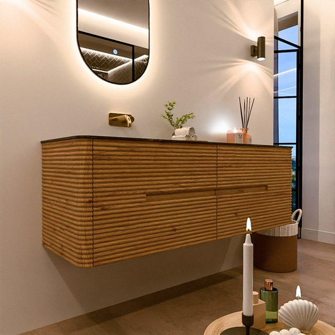 Mondiaz CIRO-DLUX Badkamermeubelset - 150x45x50cm - Solid surface wastafel Lava - 1 wasbak Links - zonder kraangaten - 4 lades - Oak SW1530978