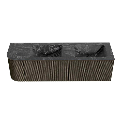 Mondiaz KURVE-DLUX Ensemble de meuble de salle de bains - 155x46x40cm - 2 tiroirs - 1 porte - vasque solid surface - double / droite - sans trou de robinet - Shadow SW1414696