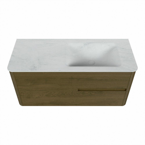 Mondiaz CIRO-DLUX Badkamermeubelset - 110x45x50cm - Solid surface wastafel Opalo - 1 wasbak Rechts - zonder kraangaten - 2 lades - Dusk SW1532946