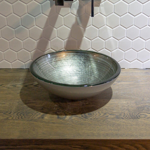 Saniclass Pesca Uva Waskom - 30x10,5cm - rond - gehard glas - grijs groen OUTLETSTORE STORE39883