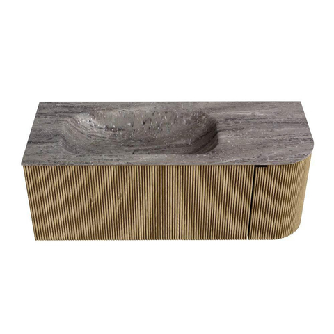 MONDIAZ KURVE-DLUX Meuble de salle de bains 115cm arrondi à droite couleur Dusk avec 1 tiroir et 1 porte. Lavabo BIG SMALL à gauche 1 trou de robinet Oza. SW1432983