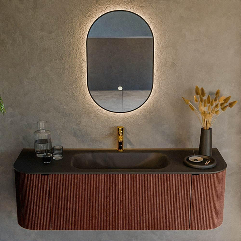Mondiaz KURVE Ensemble de meubles de salle de bains - 140x46x40cm - 1 tiroir - 2 portes - lavabo solid surface - central - 1 trou de robinet - Ruby SW1415438
