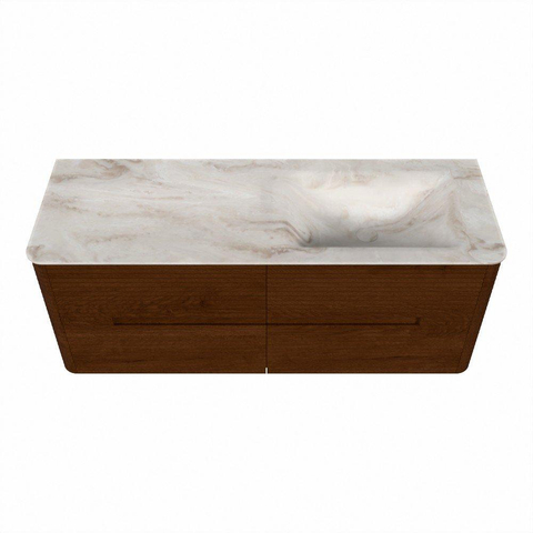 Mondiaz CIRO-DLUX Meuble de salle de bains ensemble - 130x45x50cm - Lavabo solid surface Frappe - 1 vasque à droite - 1 trou de robinet - 4 tiroirs - Ruby SW1531292