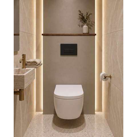 QeramiQ Dely Swirl Toiletset - 36.3x51.7cm - Geberit UP720 Duofix Sigma inbouwreservoir - 35mm zitting - bedieningsplaat antraciet mat - rechthoekige knoppen - wit mat SW1413184