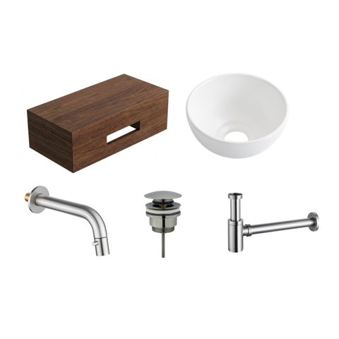 Royal Plaza Terra pack lave-mains – 40 x 25 x 10 cm – bois blanc mat – robinet inox – avec porte-serviette SW1574512