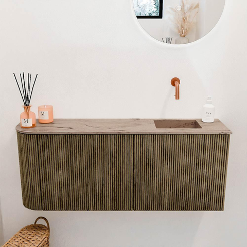 Mondiaz JOYA-DLUX Meuble de salle de bains - 101,6cm - arrondi gauche couleur Dusk - Vasque FAYE position droite sans trou de robinet couleur Arena SW1425789