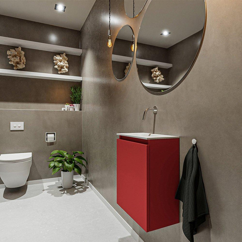 MONDIAZ TURE Toiletmeubel 40x23x50cm met 0 kraangaten 1 deuren fire mat Wastafel Eden links Solid Surface Wit SW474997