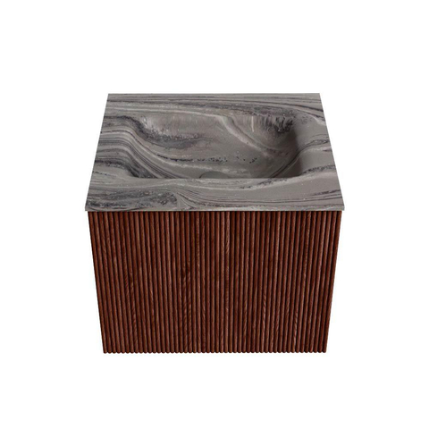 MONDIAZ KURVE-DLUX 50cm badmeubel kleur Ruby met 1 lade en 0 deuren. Wastafel GRUNNE Midden 1 kraangat Sombra. SW1434062