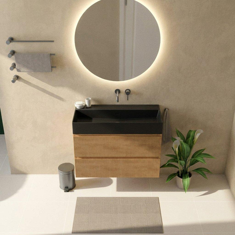 Saniclass Holz Atelier Badkamermeubelset - 100x45x72cm - Legend keramische wastafel mat zwart - 1 wasbak - zonder kraangat - 2 lades - mat eiken natural (hout) SW1579627