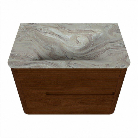 Mondiaz CIRO-DLUX Badkamermeubelset - 70x45x50cm - Solid surface wastafel Glace - 1 wasbak Midden - 1 kraangat - 2 lades - Ruby SW1531551
