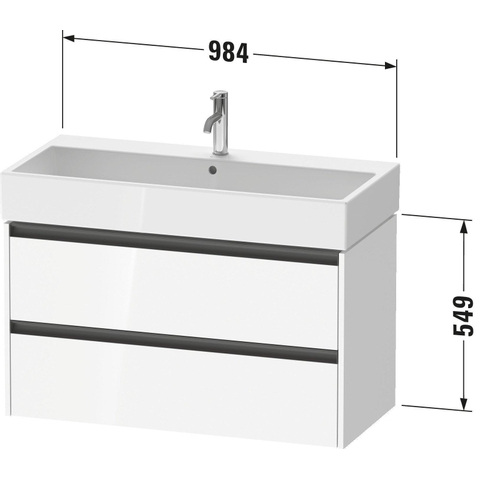 Duravit Ketho.2 Wastafelonderbouwkast - met 2 laden - 98.4x46x54.9cm - met grepen antraciet - grafiet mat SW772039