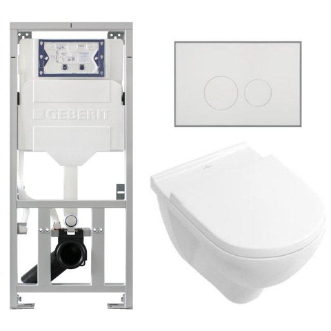 Villeroy & Boch O.novo toiletset - met Geberit inbouwreservoir - met diepspoel wandcloset - softclose zitting en bedieningsplaat - met ronde knoppen - wit SW791656
