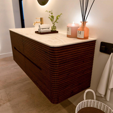 Mondiaz CIRO-DLUX Badkamermeubelset - 130x45x50cm - Solid surface wastafel Ostra - 1 wasbak Links - 1 kraangat - 4 lades - Ruby SW1531879