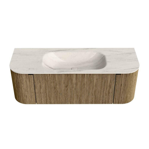 MONDIAZ KURVE-DLUX Meuble de salle de bains 130 cm arrondi gauche + droite couleur Dusk avec 1 tiroir et 2 portes. Lavabo BIG SMALL Central sans trou de robinet Meli. SW1431878