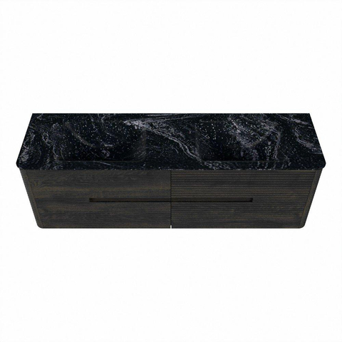 Mondiaz CIRO-DLUX Badkamermeubelset - 160x45x50cm - Solid surface wastafel Lava - 2 wasbak Dubbel - zonder kraangaten - 4 lades - Shadow SW1532492
