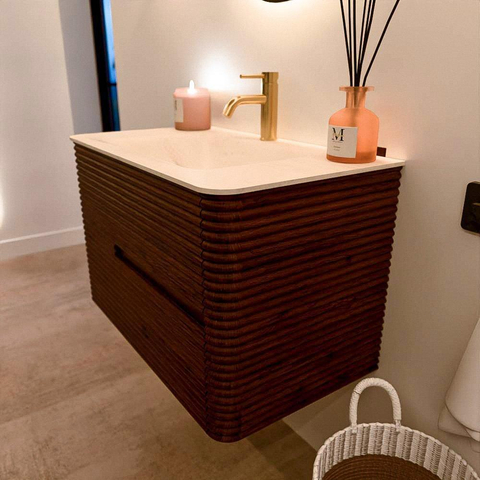 Mondiaz CIRO-DLUX Badkamermeubelset - 80x45x50cm - Solid surface wastafel Meli - 1 wasbak Midden - 1 kraangat - 2 lades - Ruby SW1531763
