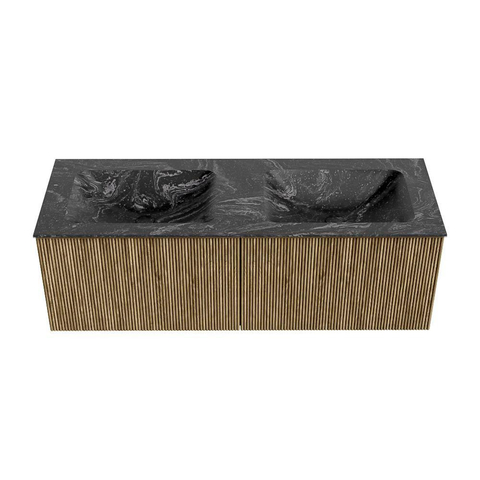 Mondiaz KURVE-DLUX Badkamermeubelset - 130x46x40cm - 2 lade - wastafel solid surface - dubbel - zonder kraangat - Dusk SW1415548