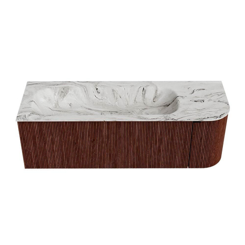 Mondiaz KURVE-DLUX Badkamermeubelset - 135x46x40cm - 1 lade - 1 deur - wastafel solid surface - links - 1 kraangat - Ruby SW1415825