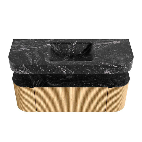 MONDIAZ THOR-DLUX Meuble de salle de bains 130cm arrondi gauche + droite couleur Oak avec 1 tiroir et 2 portes. Vasque suspendue CLOUD Milieu sans trou de robinet couleur Lava. SW1463536