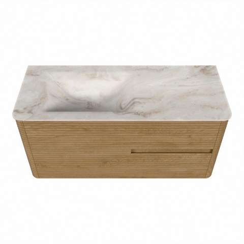 Mondiaz CIRO-DLUX Badkamermeubelset - 110x45x50cm - Solid surface wastafel Frappe - 1 wasbak Links - 1 kraangat - 2 lades - Oak SW1530779