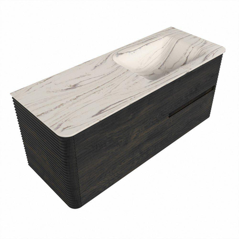 Mondiaz CIRO-DLUX Meuble de salle de bains - 120x45x50cm - plan-vasque Solid surface Nata - 1 vasque à droite - sans trous de robinetterie - 2 tiroirs - Shadow SW1532587