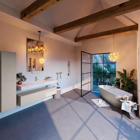 Mondiaz ALAN-DLUX Ensemble de meuble - 150cm - meuble Linen mat - 1 tiroir - Lavabo Cloud Ostra suspendu - vasque Centre - 1 trou de robinet SW807122