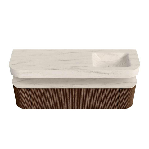 MONDIAZ THOR-DLUX Meuble de salle de bains - 170cm - arrondi gauche + droite - couleur Walnut - 1 tiroir et 2 portes - Vasque suspendue CLOUD droite sans trou de robinet - couleur Meli SW1465740