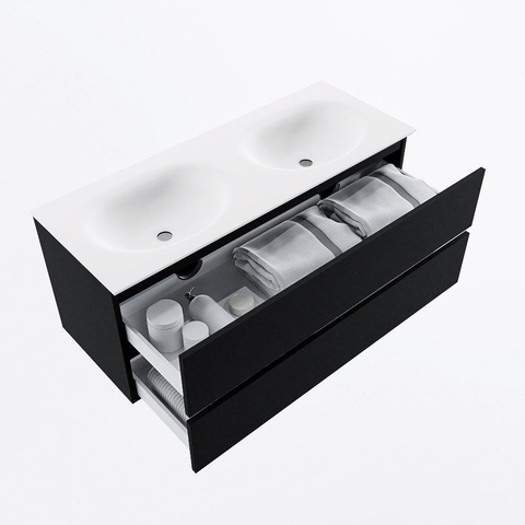 MONDIAZ VICA meuble sous lavabo 120cm Urban 2 tiroirs. Lavabo MOON double 2 trous de robinet, couleur Talc. SW1381928