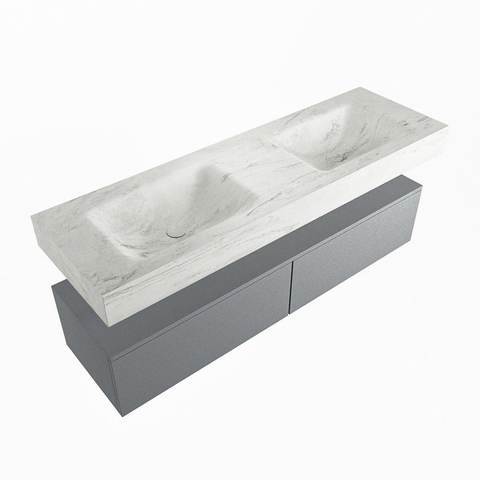 Mondiaz ALAN-DLUX Ensemble de meuble - 150cm - meuble Plata mat - 2 tiroirs - Lavabo Cloud Opalo suspendu - vasque Gauche et droite - 2 trous de robinet SW807049