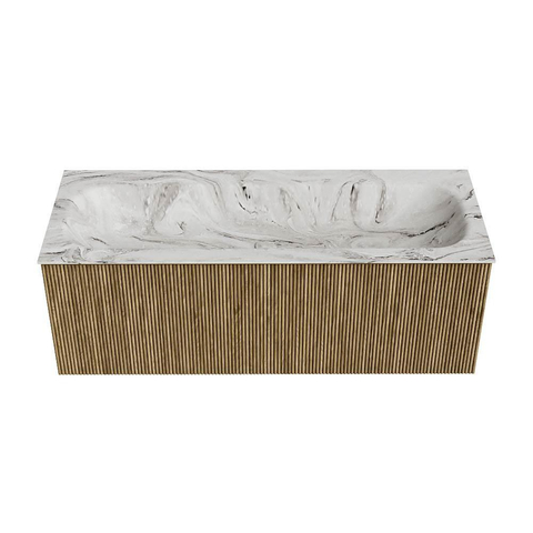 Mondiaz KURVE-DLUX Ensemble meuble de salle de bains - 120x46x40cm - 1 tiroir - lavabo solid surface - central - 2 trous de robinet - Dusk SW1415500