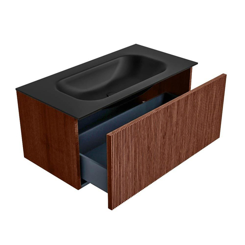Mondiaz KURVE Ensemble meuble de salle de bains - 90x46x40cm - 1 tiroir - lavabo solid surface - central - sans trou de robinet - Ruby SW1415428