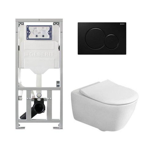 Villeroy & Boch Subway 2.0 inbouwset - met diepspoel wandcloset slimseat zitting afdekplaat - zwart (wit) SW47075