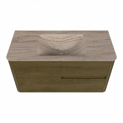 Mondiaz CIRO-DLUX Badkamermeubelset - 100x45x50cm - Solid surface wastafel Saba - 1 wasbak Midden - 1 kraangat - 2 lades - Dusk SW1533323