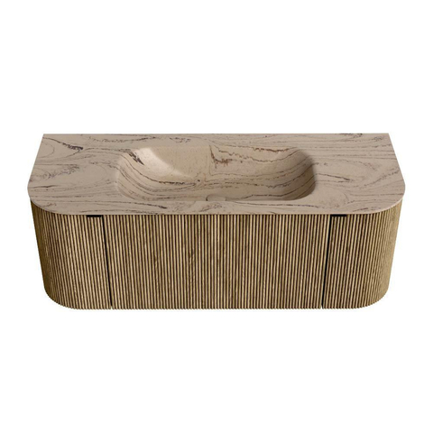 MONDIAZ KURVE-DLUX Meuble de salle de bains 120cm arrondi Gauche + Droite couleur Dusk avec 1 tiroir et 2 portes. Lavabo BIG SMALL Central 1 trou de robinet Arena. SW1431347
