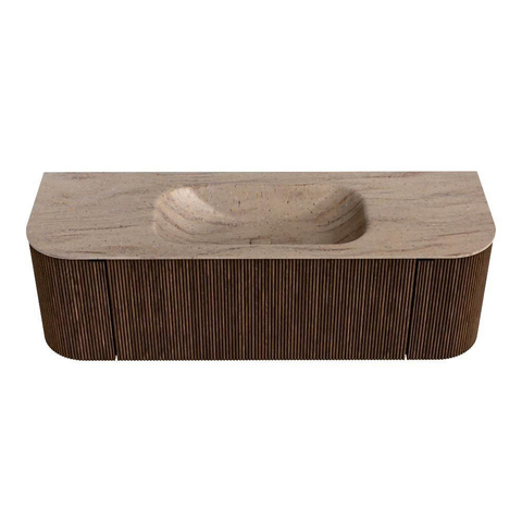 MONDIAZ KURVE-DLUX Meuble de salle de bains 140cm arrondi Gauche + Droite couleur Walnut avec 1 tiroir et 2 portes. Vasque BIG SMALL Centrale sans trou de robinet Saba. SW1433175