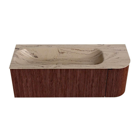 MONDIAZ KURVE-DLUX Meuble de salle de bains 125cm arrondi à droite couleur Ruby avec 1 tiroir et 1 porte. Lavabo BIG MEDIUM gauche 1 trou de robinet Arena. SW1431495