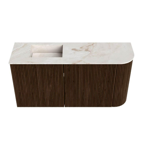 Mondiaz JOYA-DLUX 81.6cm toiletmeubel - ronding rechts kleur Walnut - Wastafel FAYE positie Links Zonder kraangat kleur Frappe. SW1422321