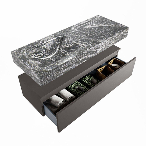 Mondiaz ALAN-DLUX Ensemble de meuble - 120cm - meuble Dark grey mat - 1 tiroir - Lavabo Cloud Lava suspendu - vasque Gauche - 0 trous de robinet SW807868