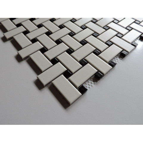 The Mosaic Factory Paris mozaïektegel - 30x30cm - wand en vloertegel - Rechthoek - Porselein White and Black Mat SW75885